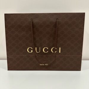 Gucci Brown Logo Shopping Paper Bag | 15x6.5x11.5 inches